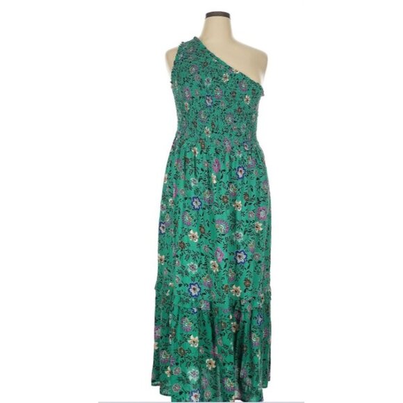 Knox Rose Dresses & Skirts - KNOX ROSE Women's XL Floral Green One Shoulder Smocked Casual Dress NWT